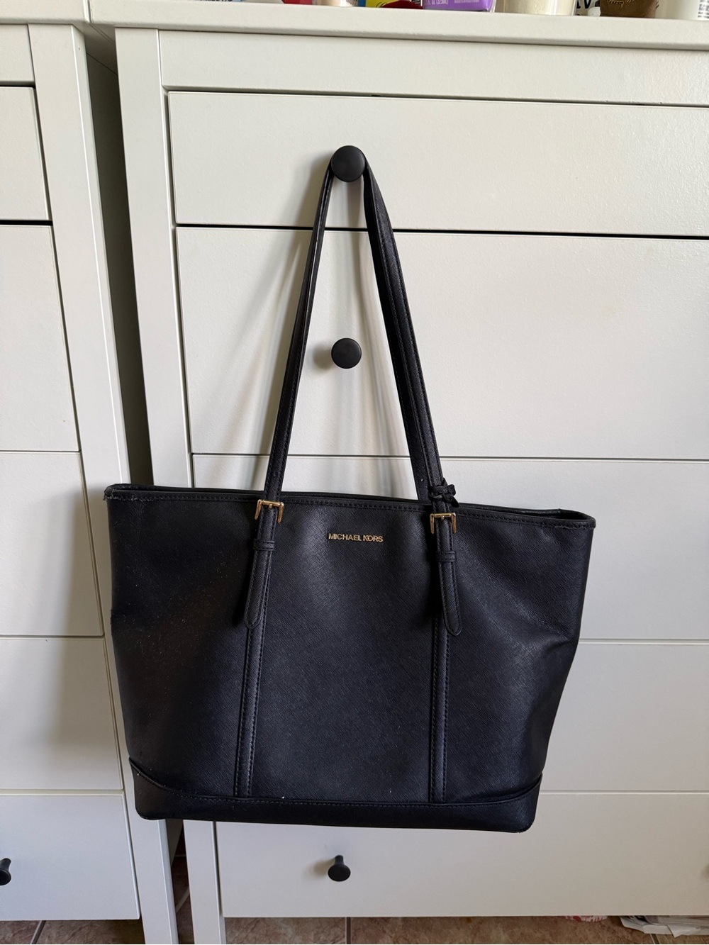 Michael Kors Black Saffiano Leather Tote with Gold Logo